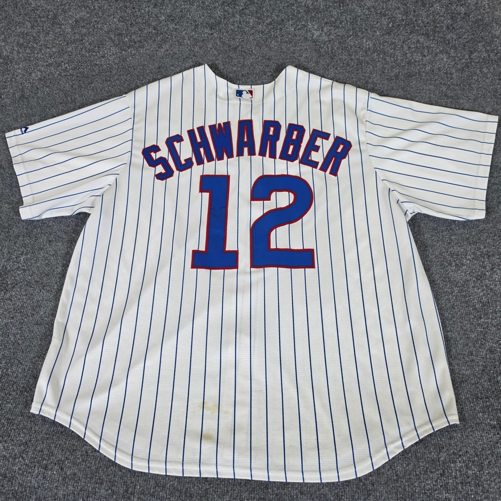 Majestic Chicago Cubs Kyle Schwarber 12 Pinstripe Jersey Mens 2XL Cool Base USA